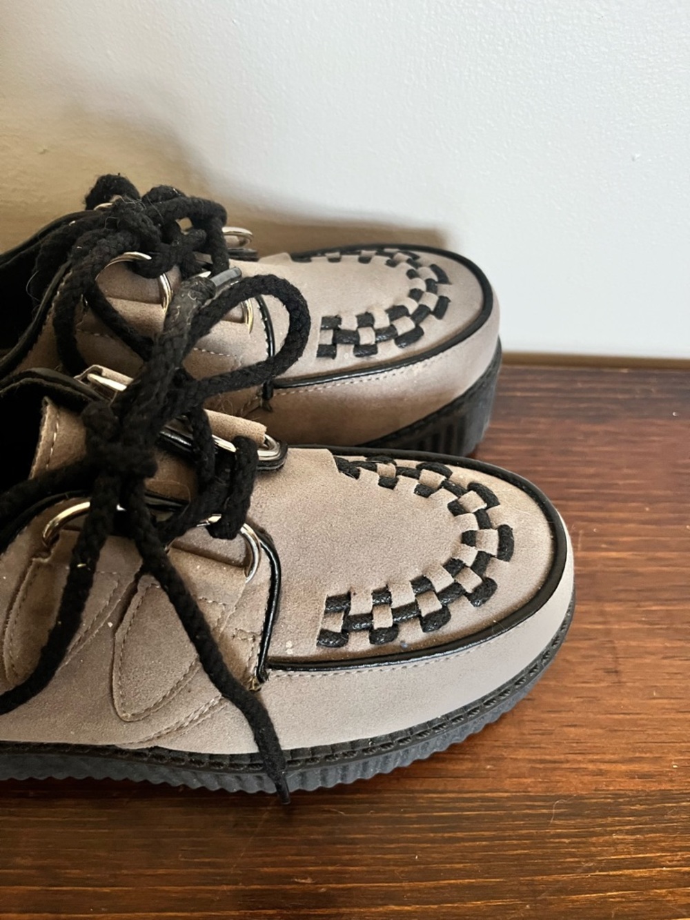 Platform Creeper Shoes in Light Gray with Black Trim - Picture 6 of 7
